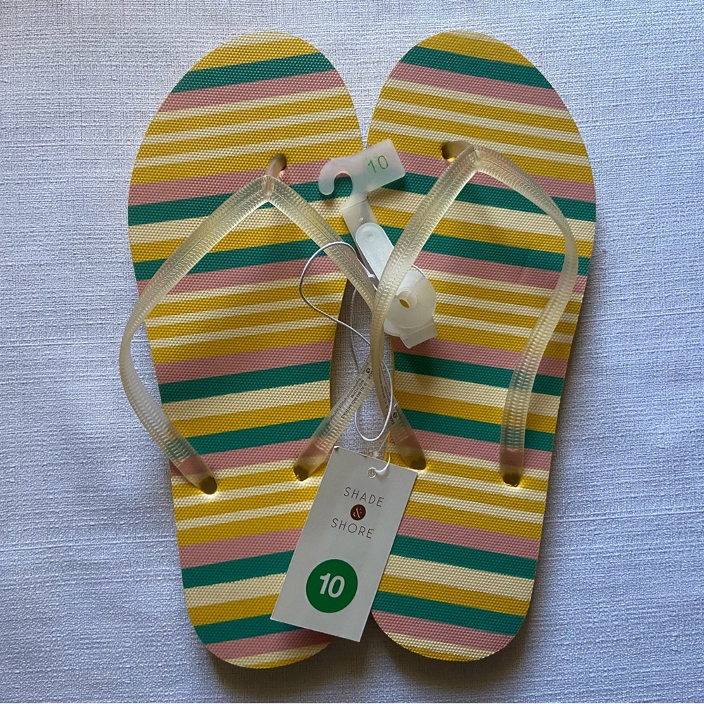 Shade & Shore Striped Flip Flops-Size 10